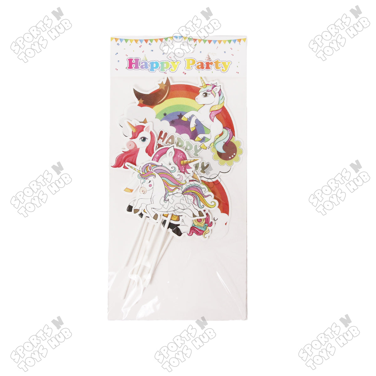 Cartoon Characters HBD Unicorn Cake Topper - 8 Pcs