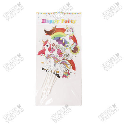 Cartoon Characters HBD Unicorn Cake Topper - 8 Pcs