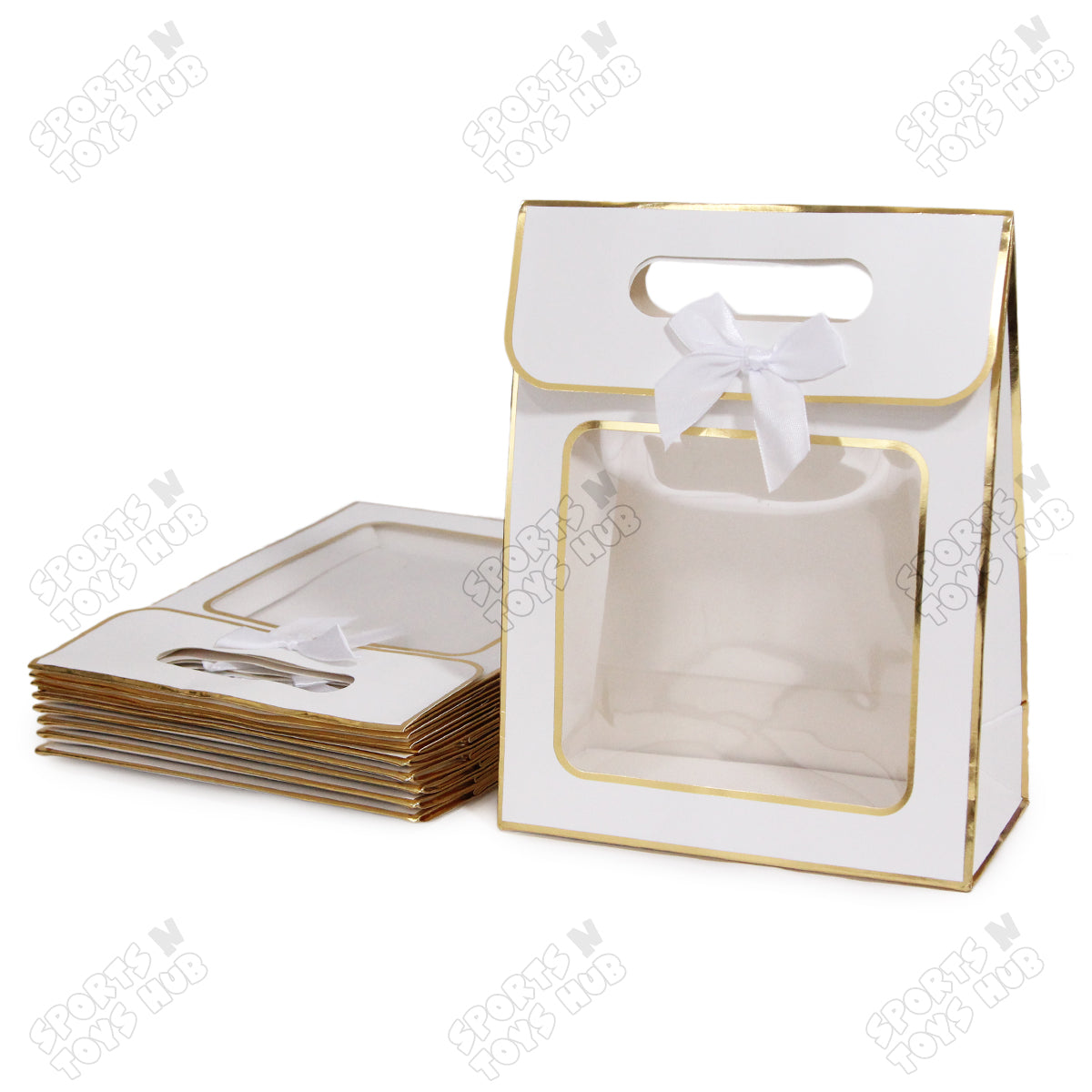 Window Paper Gift Bag with Gold Foil Edge Details  - Pack of 10