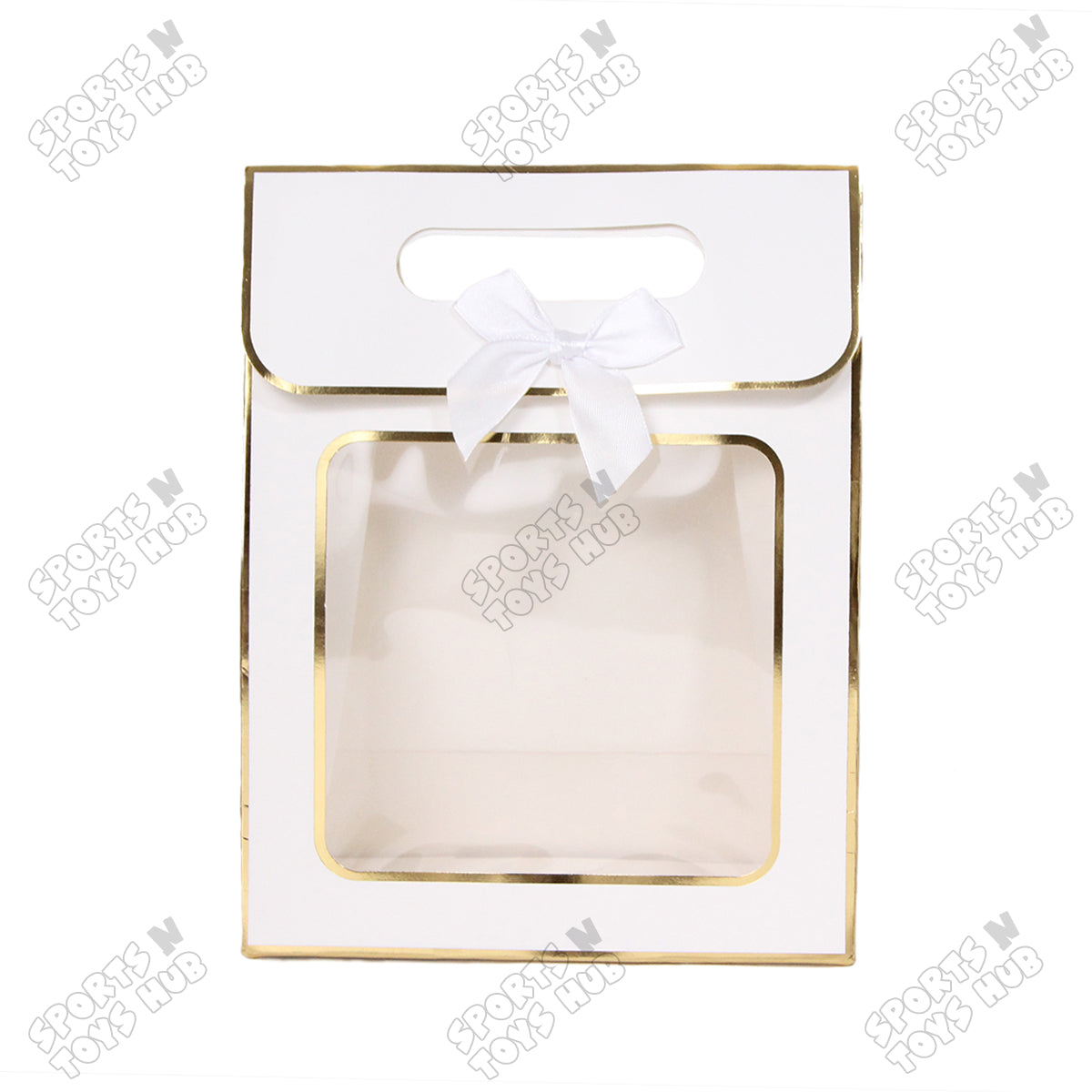 Window Paper Gift Bag with Gold Foil Edge Details  - Pack of 10
