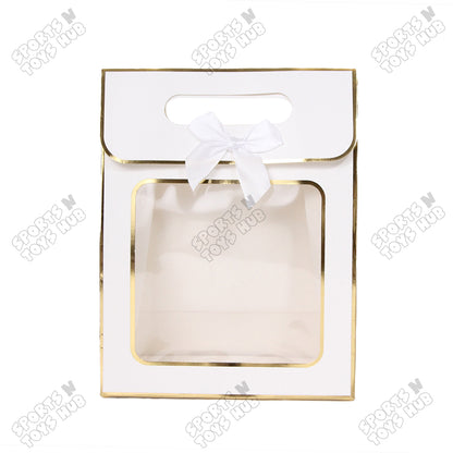 Window Paper Gift Bag with Gold Foil Edge Details  - Pack of 10