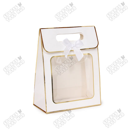 Window Paper Gift Bag with Gold Foil Edge Details  - Pack of 10