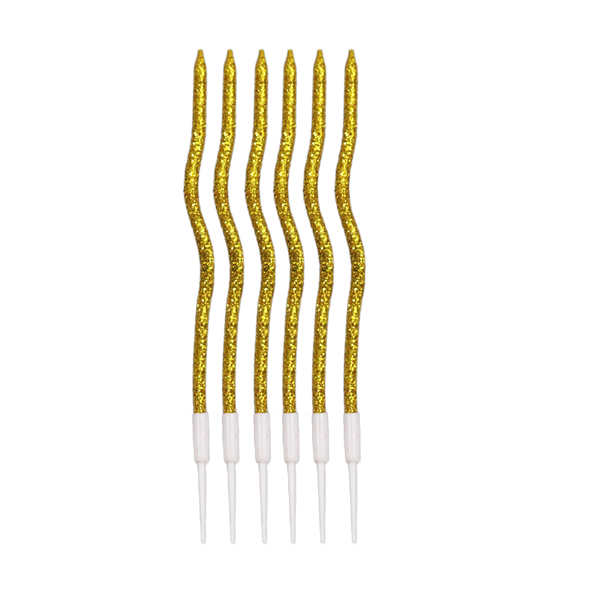 Curvy Glitter Slim Long Flammable Candles - Pack Of 6