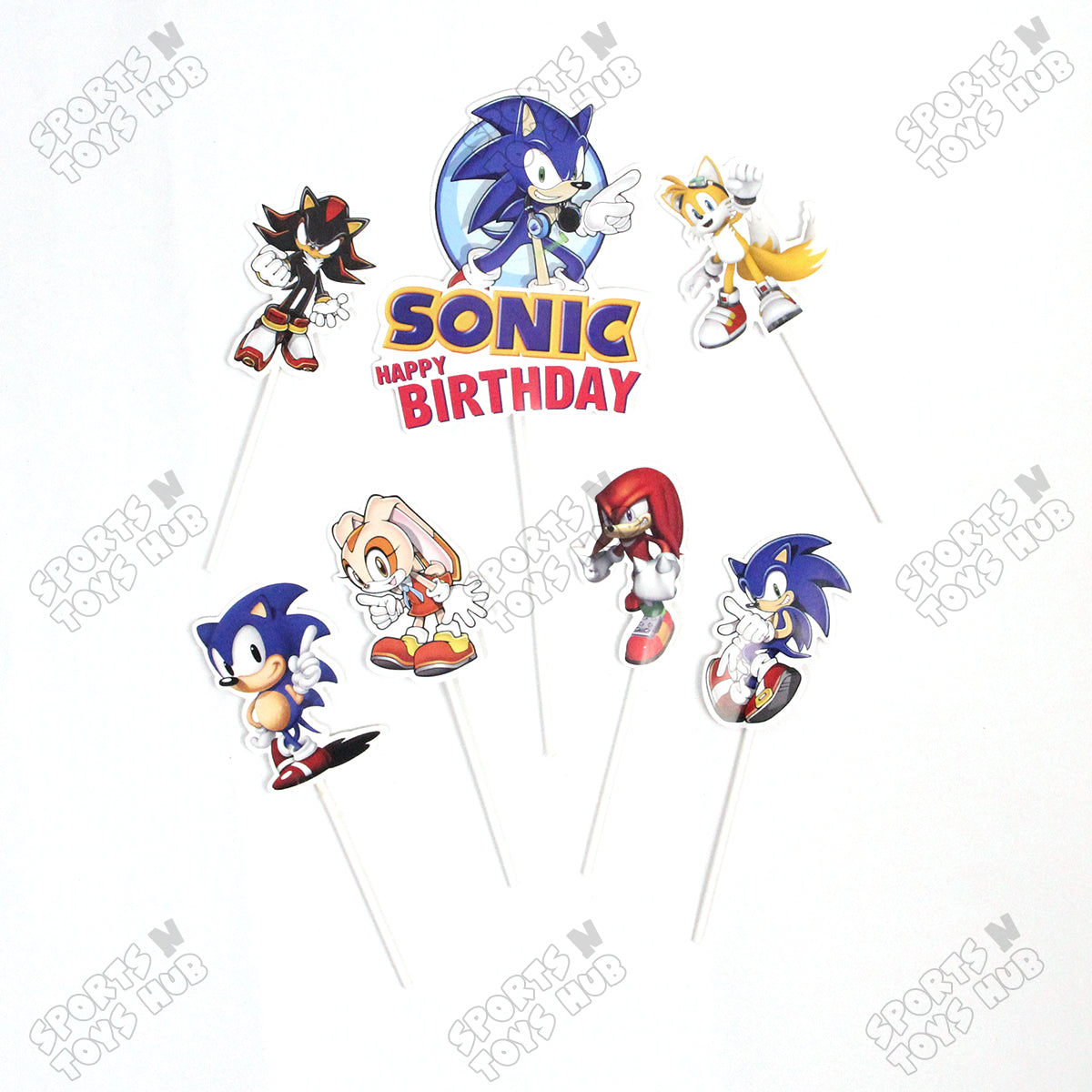 Cartoon Characters HBD Sonic Cake Topper - 7 Pcs