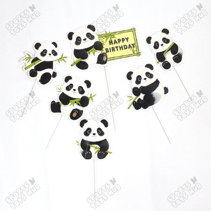 Panda Cartoon Characters HBD Cake Topper - 6 Pcs