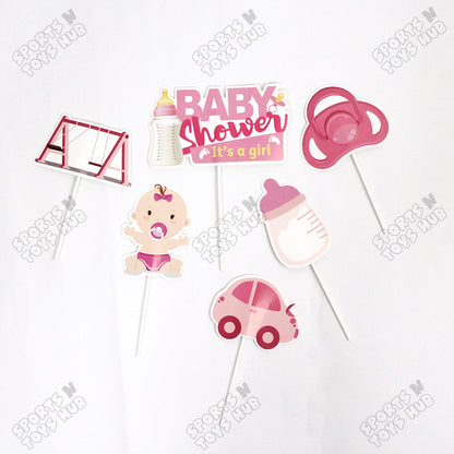 Its a Girl Baby Shower Cake Topper - 6 Pcs