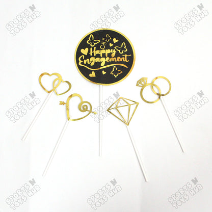 Happy Engagment Cardboard Cake Topper - Pack Of 5