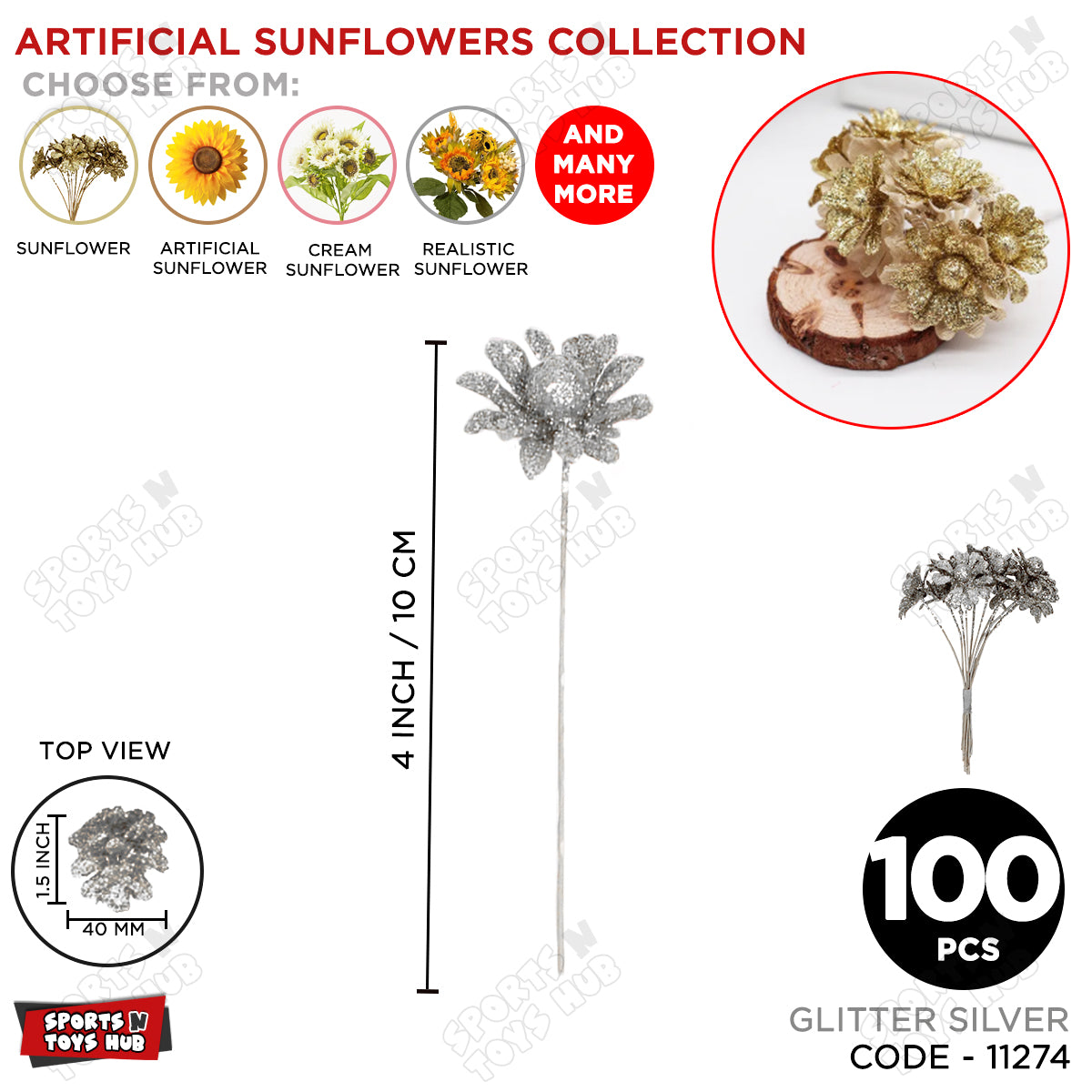 Artificial Glitter Sun Flower Style Buds for Gift Baskets & Packing Decor