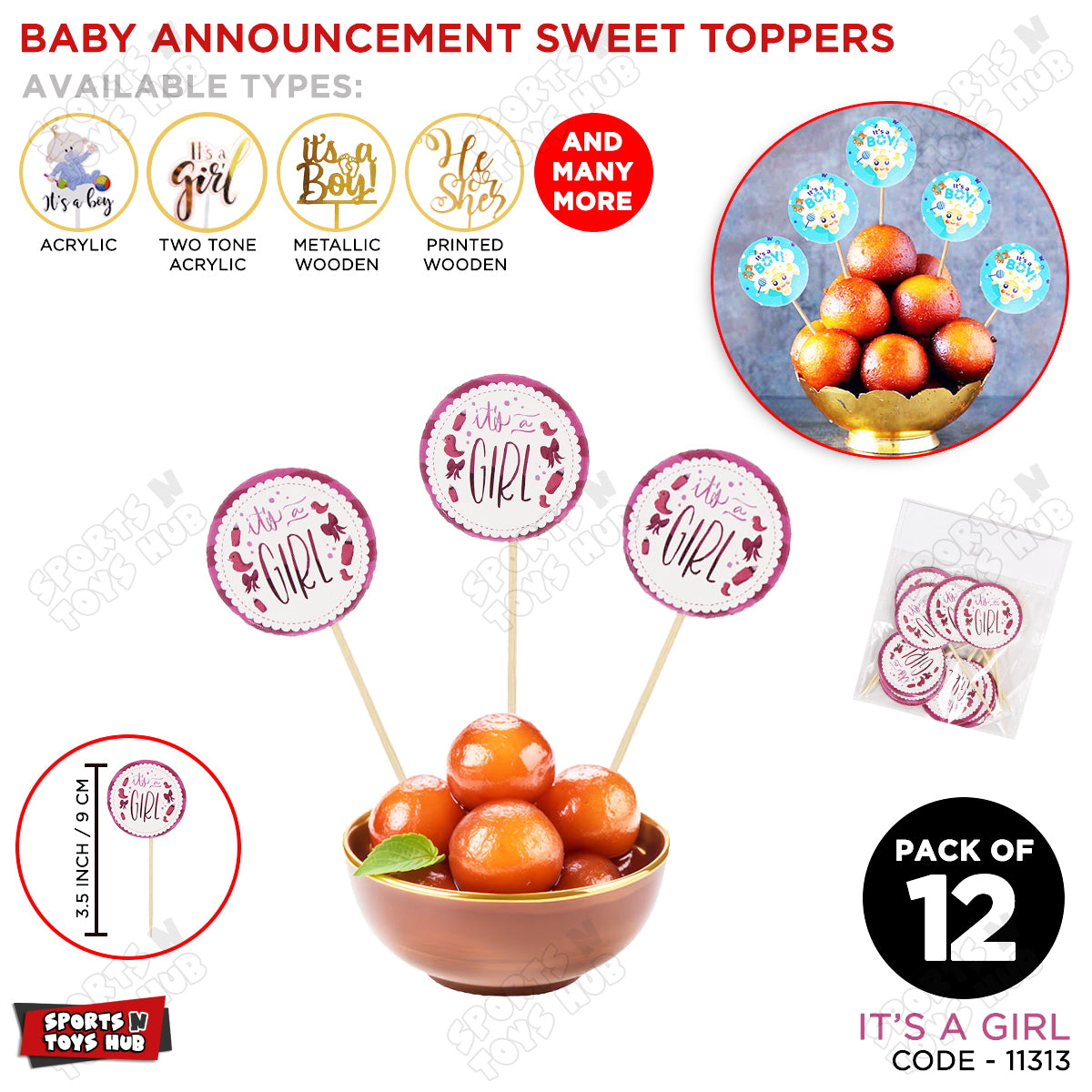 Its a Girl Sweet Topper - Pack Of 12