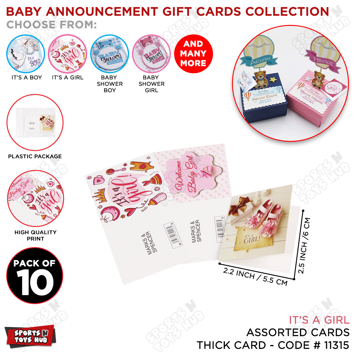 Its A Girl Assorted Gift Cards - 10 Pcs