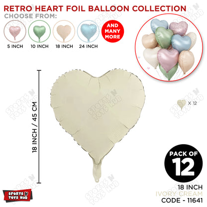 18 Inch - Retro Ivory Cream Heart Foil Balloon