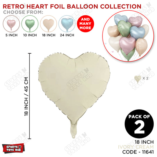 18 Inch - Retro Ivory Cream Heart Foil Balloon