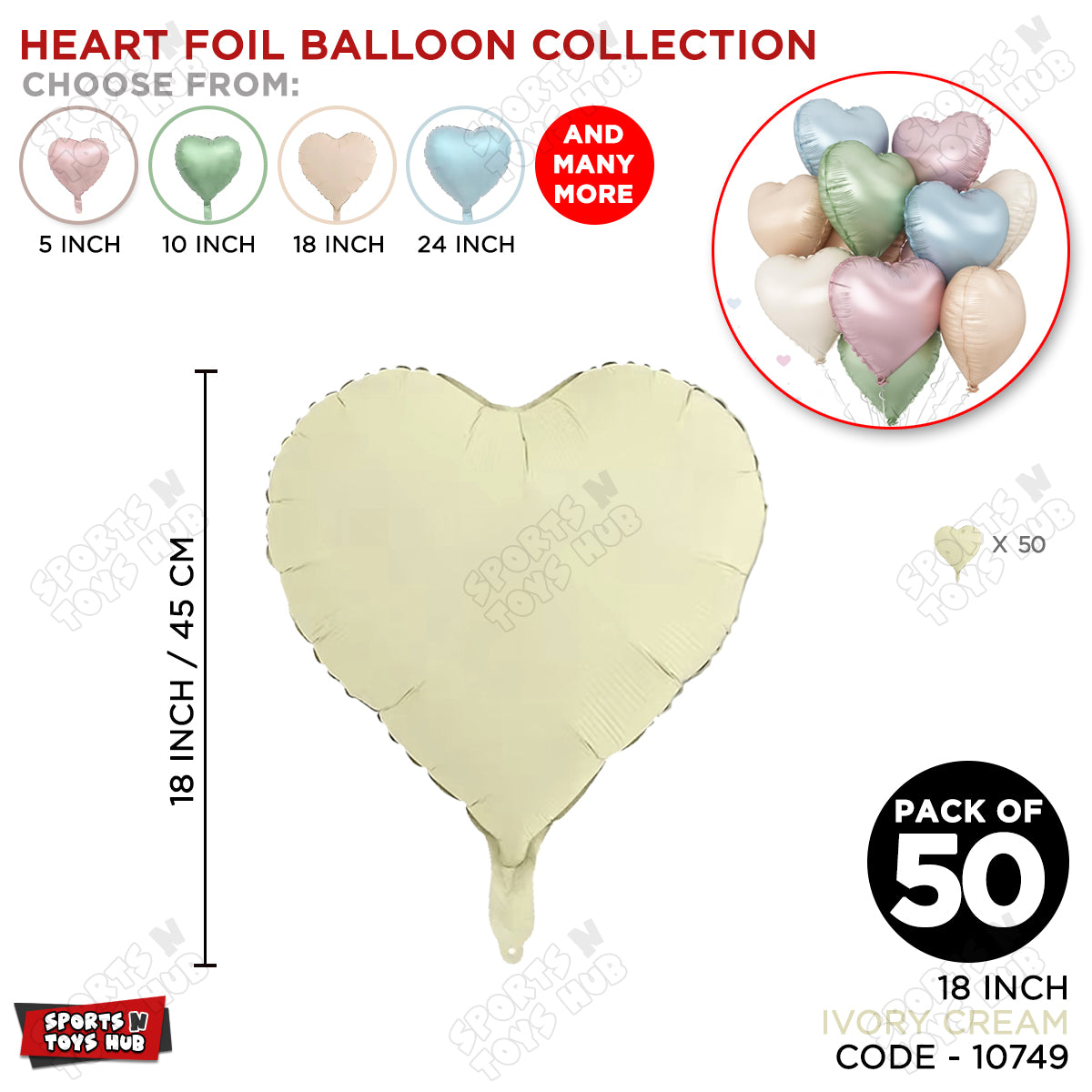 18 Inch - Retro Ivory Cream Heart Foil Balloon