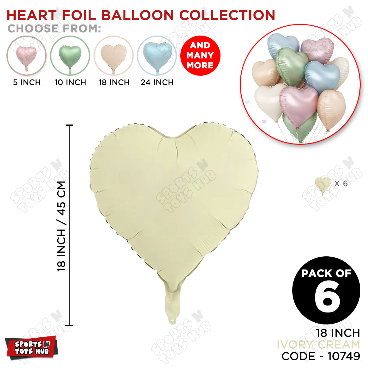 18 Inch - Retro Ivory Cream Heart Foil Balloon