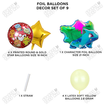 Pokemon Ivysaur Foil Balloon Set – Pack of 9, Cartoon Character Balloons for Kids Birthday Party