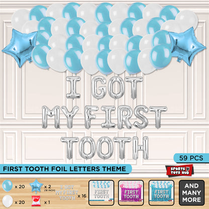 First Tooth Foil Letters Theme Without Curtain - Blue