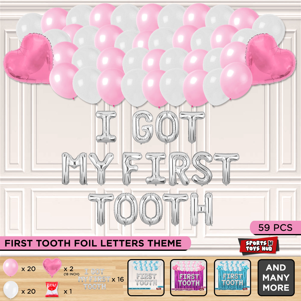 First Tooth Foil Letters Theme Without Curtain - Pink