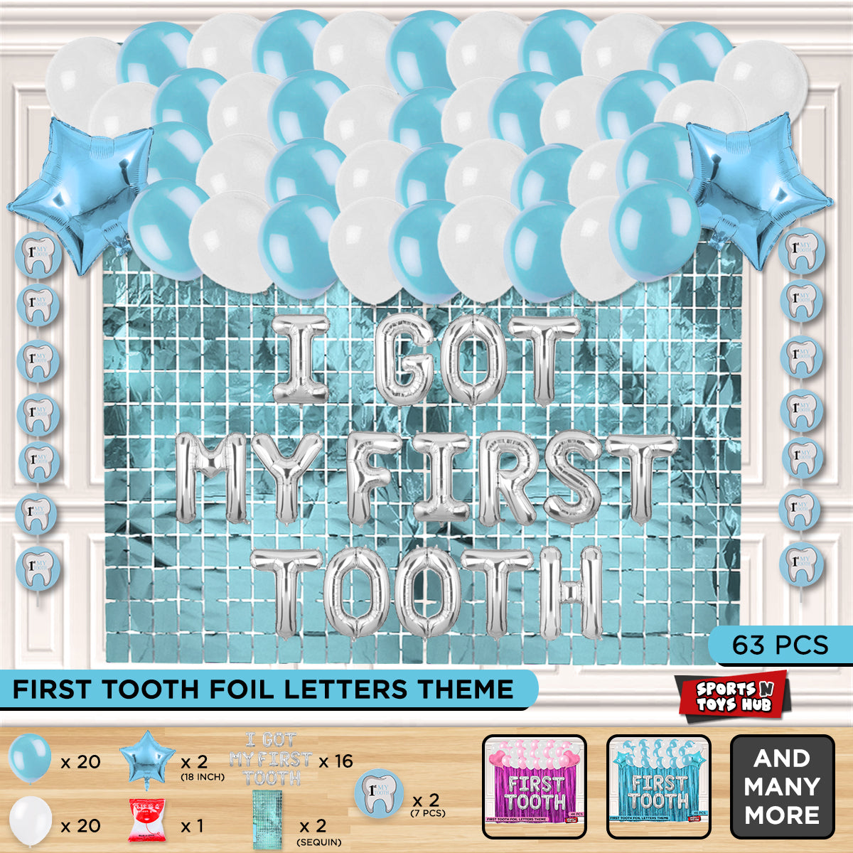 I Got My First Tooth Foil Letters Theme With Rectangle Curtain