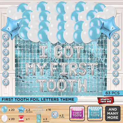 I Got My First Tooth Foil Letters Theme With Rectangle Curtain