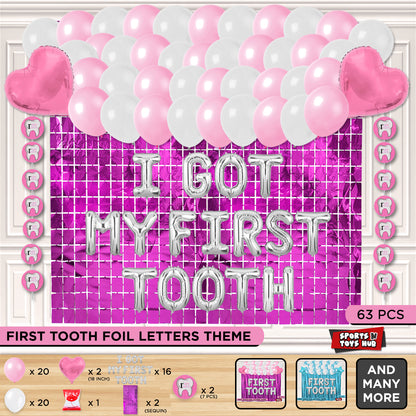I Got My First Tooth Foil Letters Theme With Rectangle Curtain