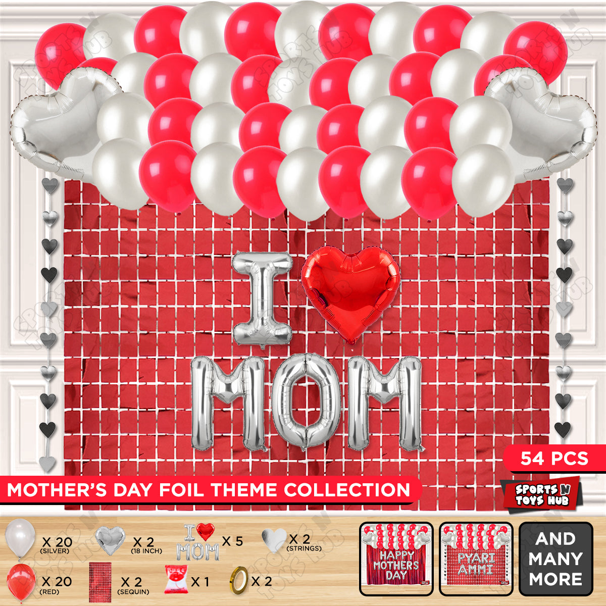 I ♡ Mom Foil Letter Rectangle Curtain Theme Collection
