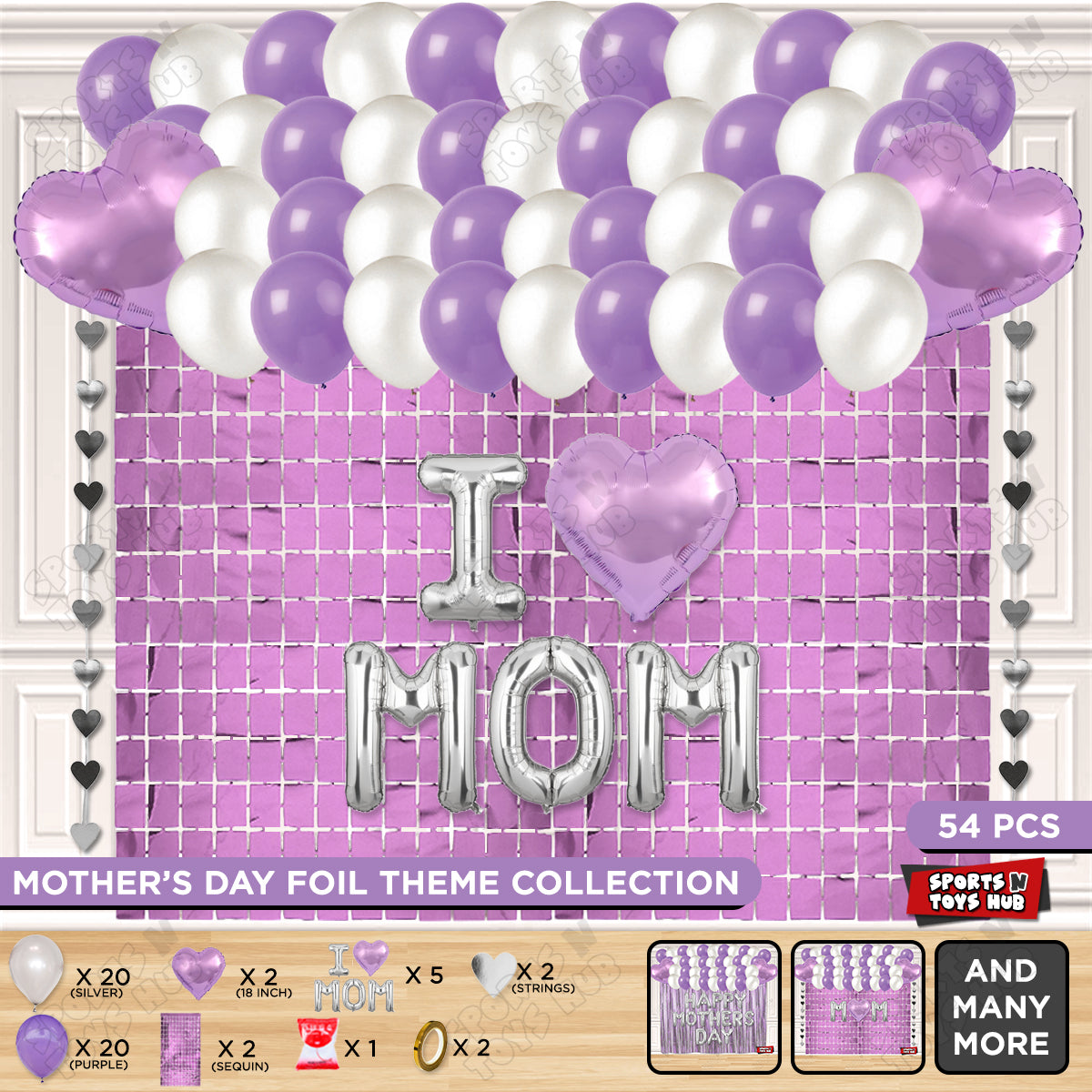 I ♡ Mom Foil Letter Rectangle Curtain Theme Collection