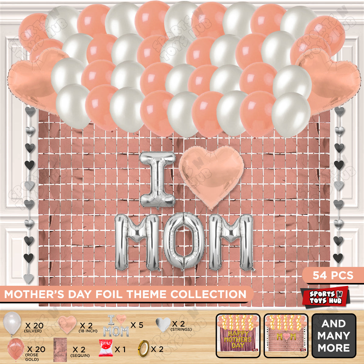 I ♡ Mom Foil Letter Rectangle Curtain Theme Collection