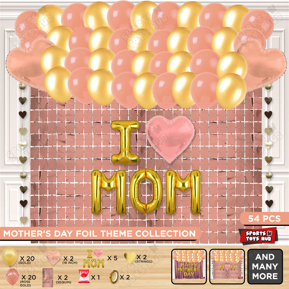 I ♡ Mom Foil Letter Rectangle Curtain Theme Collection