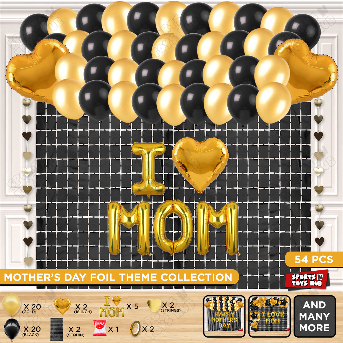 I ♡ Mom Foil Letter Rectangle Curtain Theme Collection