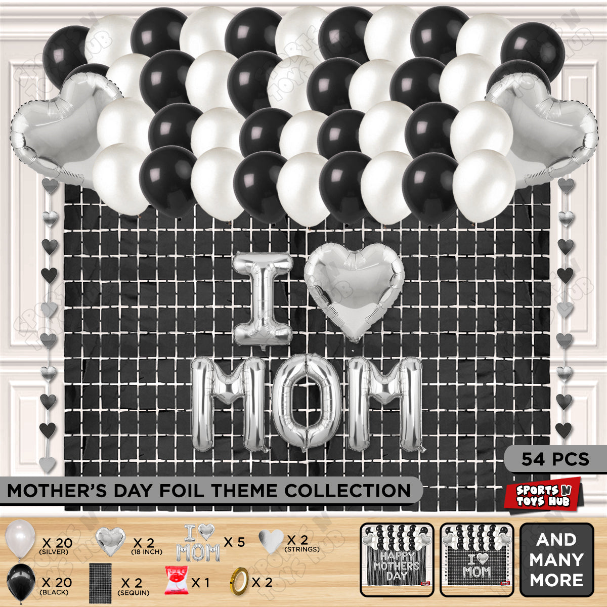 I ♡ Mom Foil Letter Rectangle Curtain Theme Collection