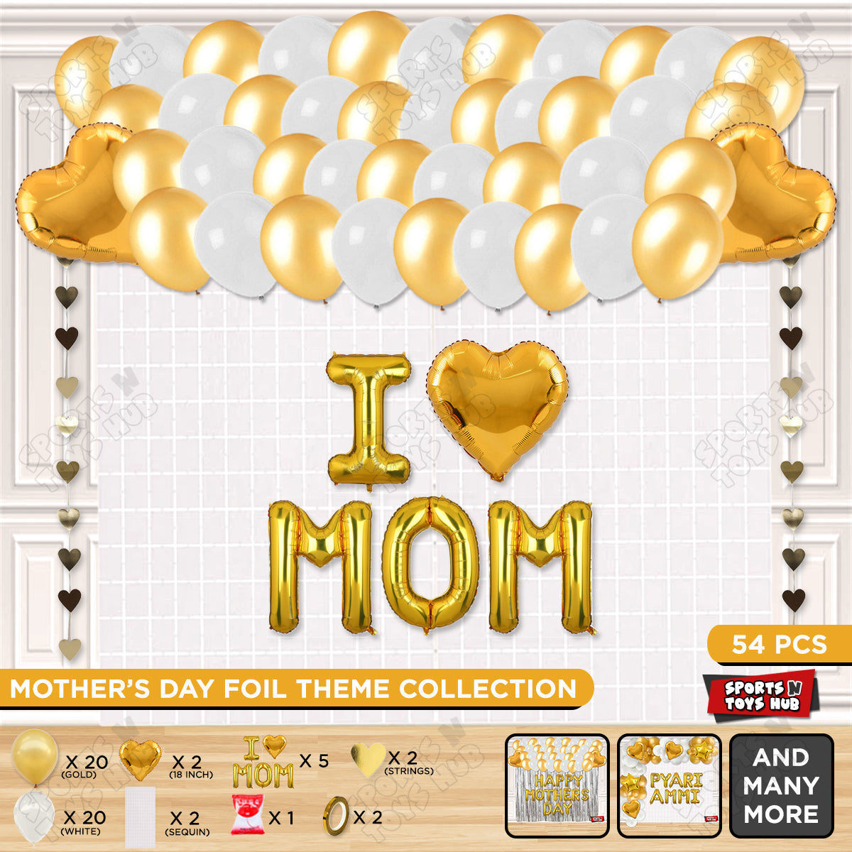 I ♡ Mom Foil Letter Rectangle Curtain Theme Collection