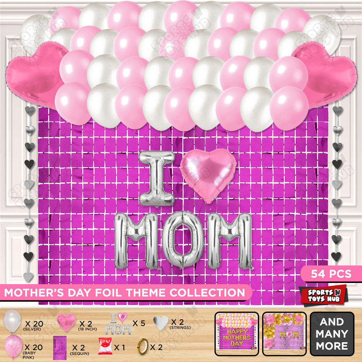 I ♡ Mom Foil Letter Rectangle Curtain Theme Collection