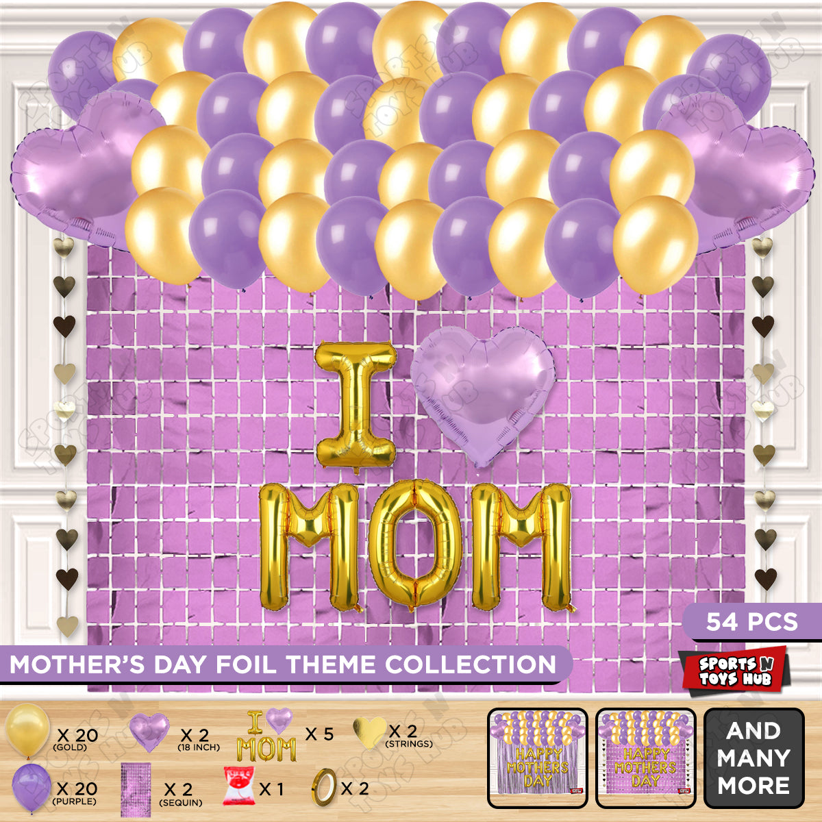 I ♡ Mom Foil Letter Rectangle Curtain Theme Collection