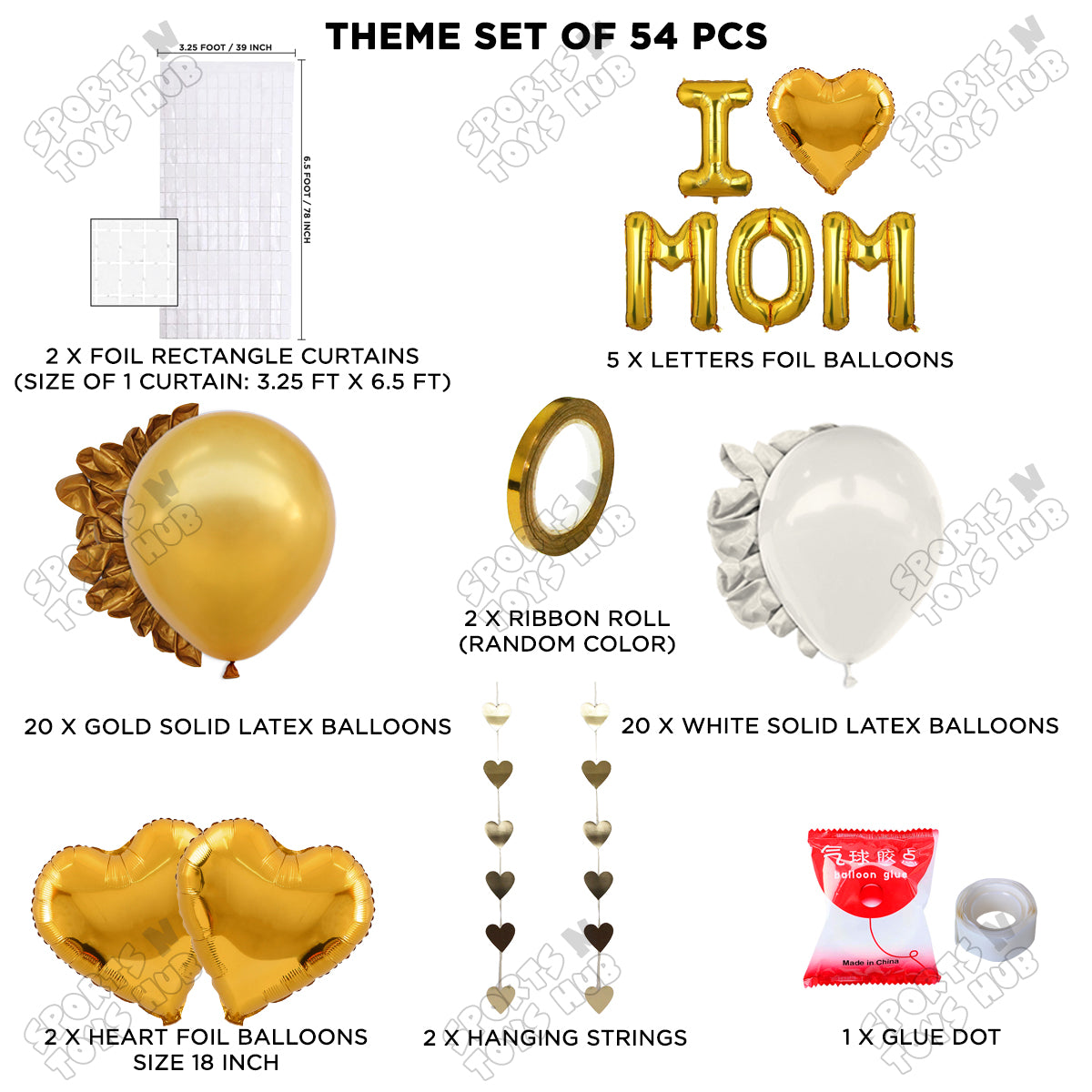 I ♡ Mom Foil Letter Rectangle Curtain Theme Collection