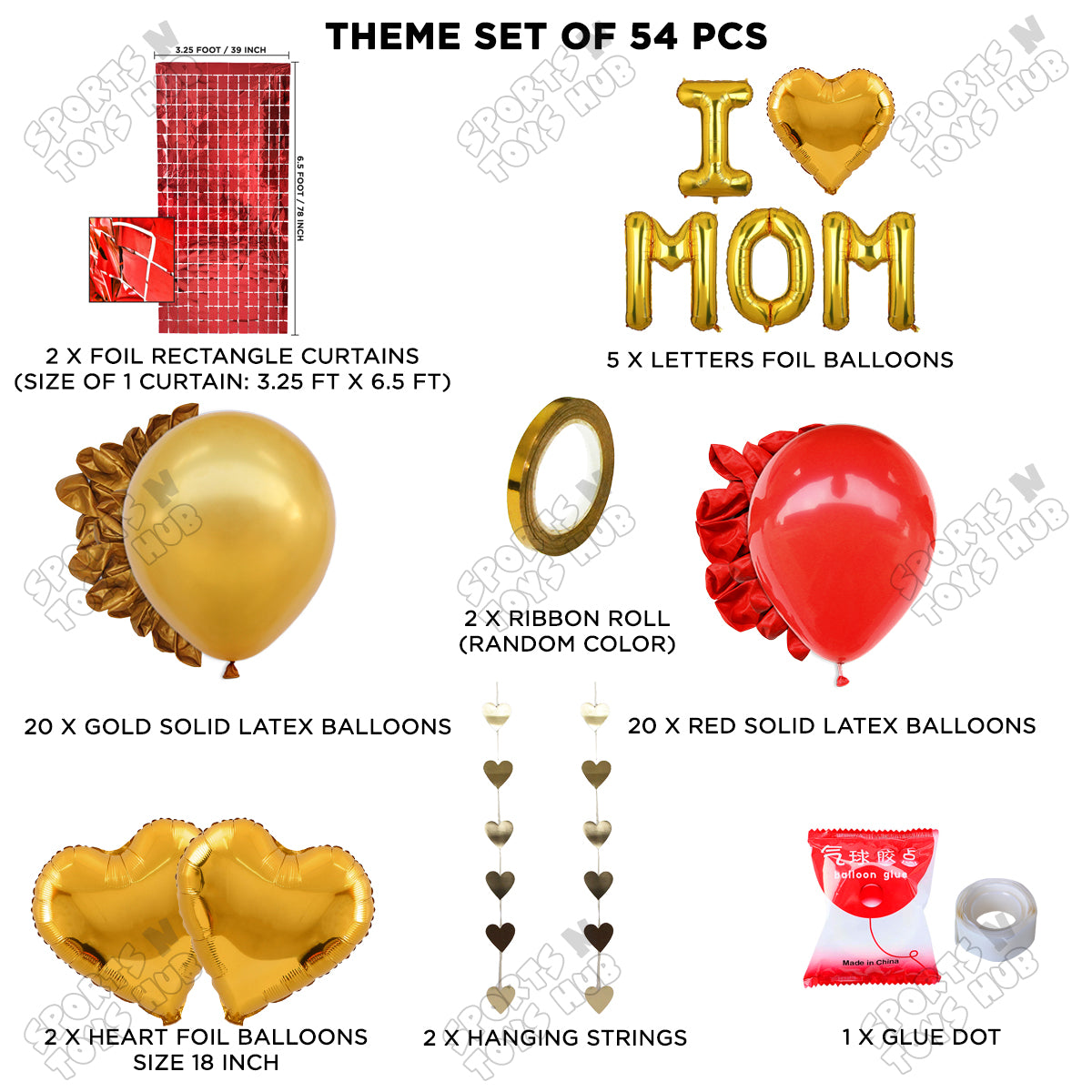 I ♡ Mom Foil Letter Rectangle Curtain Theme Collection