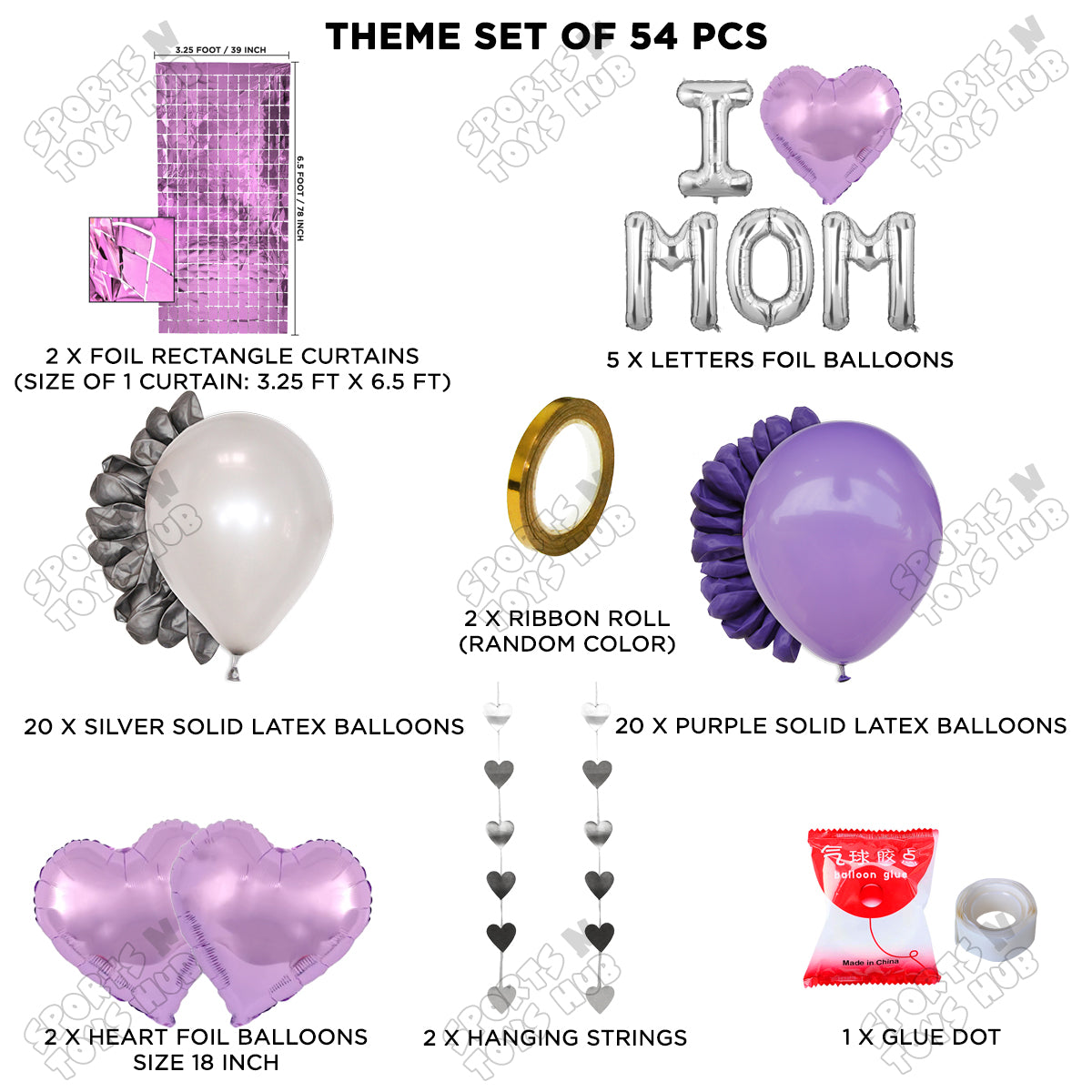 I ♡ Mom Foil Letter Rectangle Curtain Theme Collection
