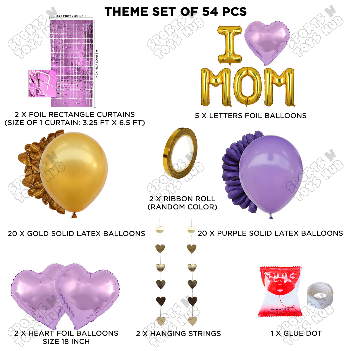 I ♡ Mom Foil Letter Rectangle Curtain Theme Collection