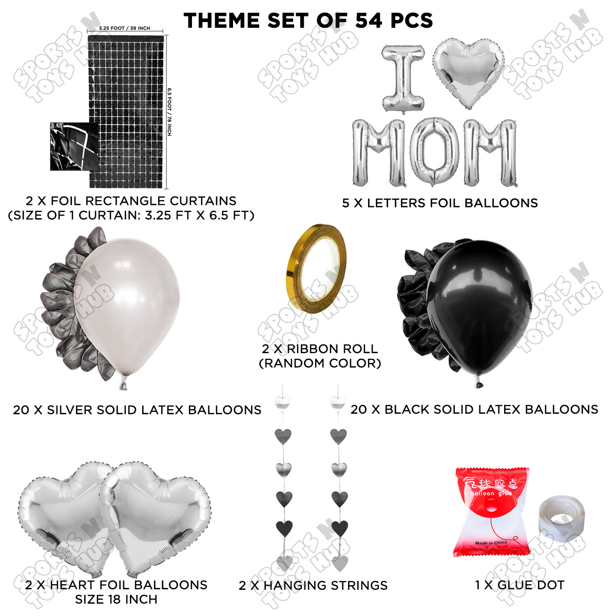 I ♡ Mom Foil Letter Rectangle Curtain Theme Collection