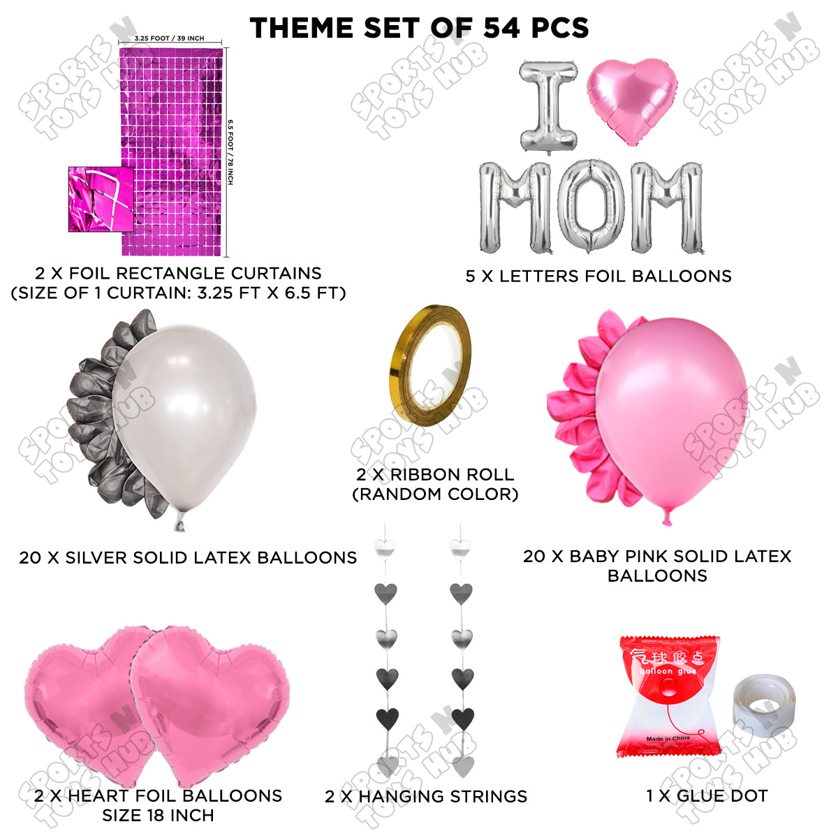 I ♡ Mom Foil Letter Rectangle Curtain Theme Collection
