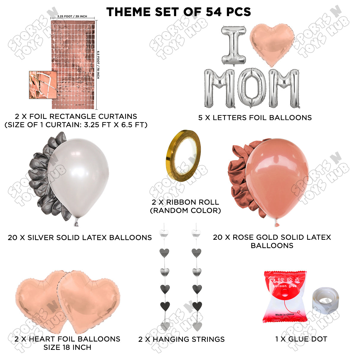 I ♡ Mom Foil Letter Rectangle Curtain Theme Collection