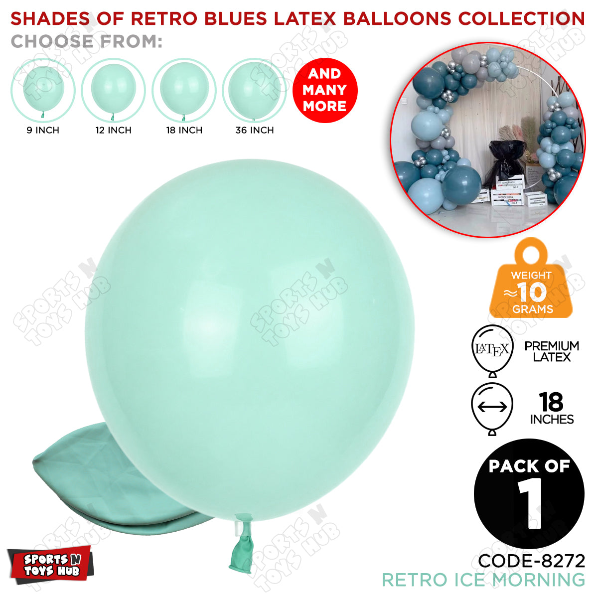 Ice Morning Blue Latex Balloons Available In 12, 18 & 36 Inch Sizes