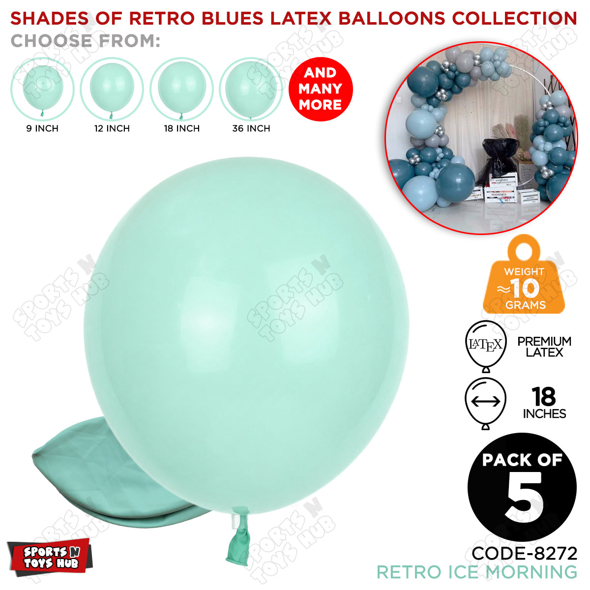 Ice Morning Blue Latex Balloons Available In 12, 18 & 36 Inch Sizes