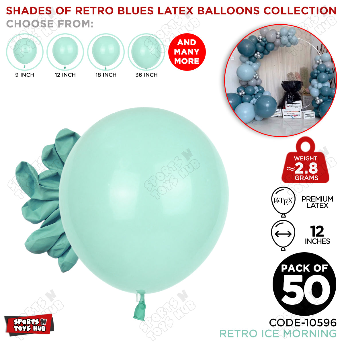 Ice Morning Blue Latex Balloons Available In 12, 18 & 36 Inch Sizes