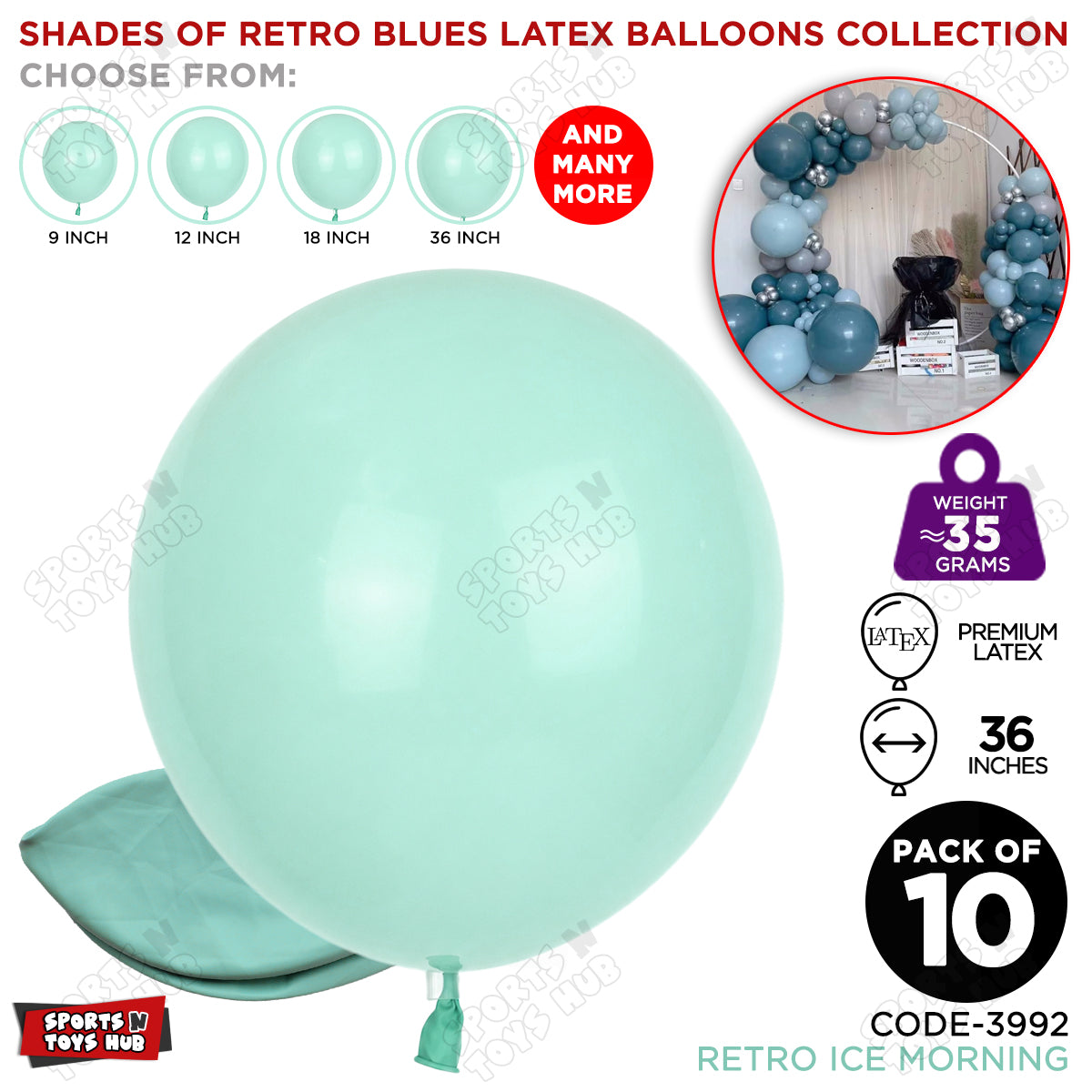 Ice Morning Blue Latex Balloons Available In 12, 18 & 36 Inch Sizes