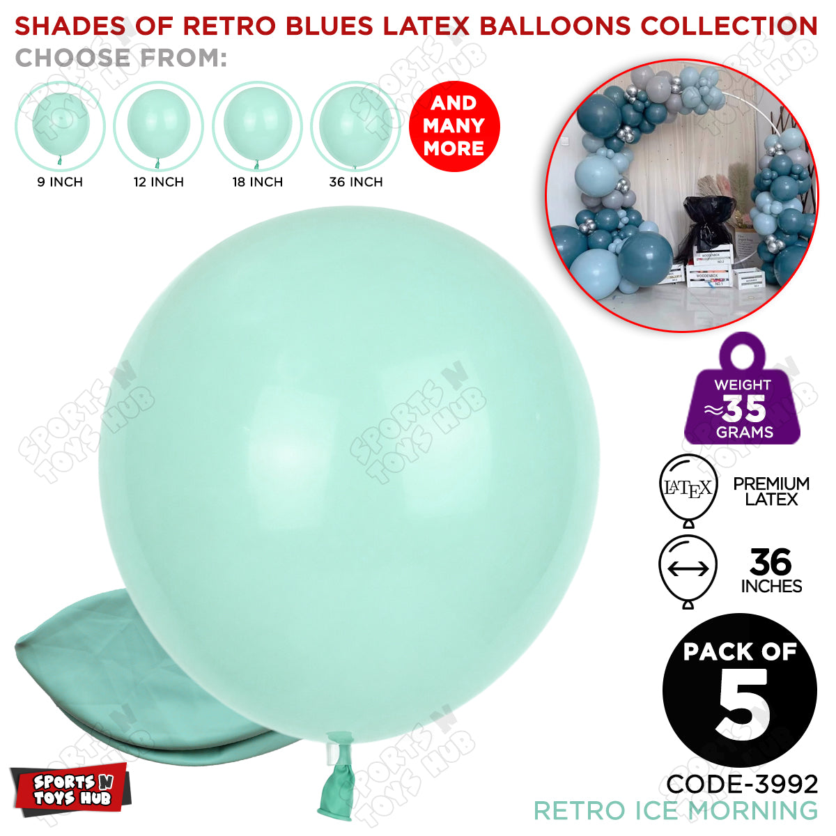 Ice Morning Blue Latex Balloons Available In 12, 18 & 36 Inch Sizes