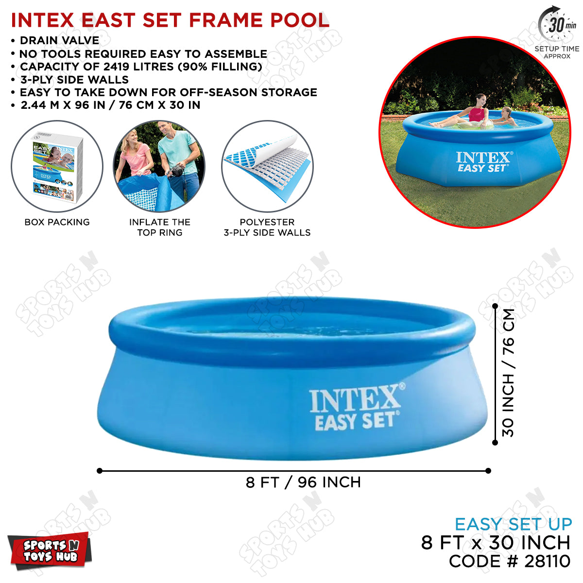 INTEX 8 Foot x 30 Inch Easy Set Swimming Pool - 28110