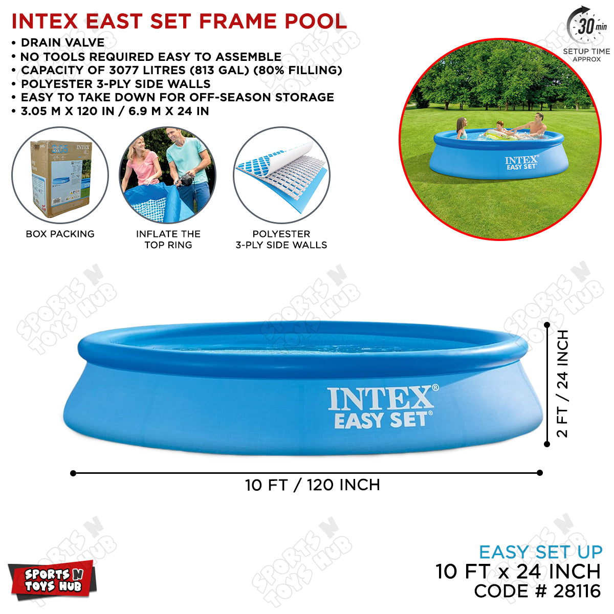 INTEX 10 Foot x 24 Inch Easy Set Swimming Pool - 28116