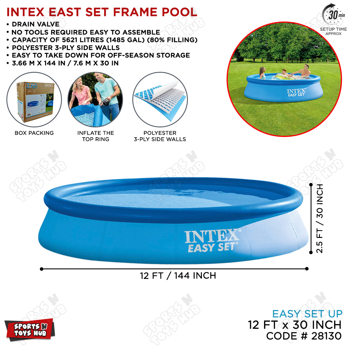 INTEX 12 Foot x 30 Inch Easy Set Swimming Pool - 28130