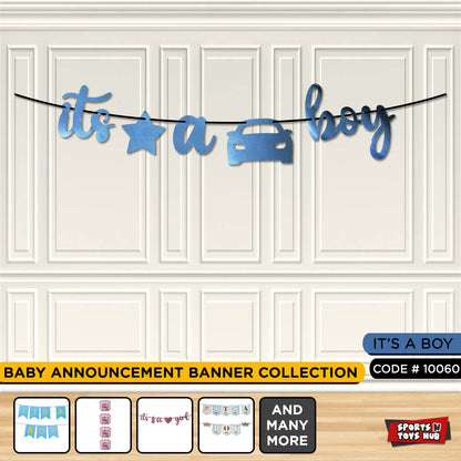 Its A Boy Cursive Cutout Card Banner