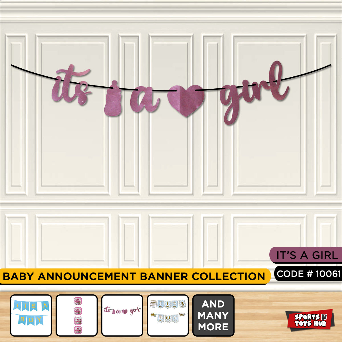 Its A Girl Cursive Cutout Card Banner